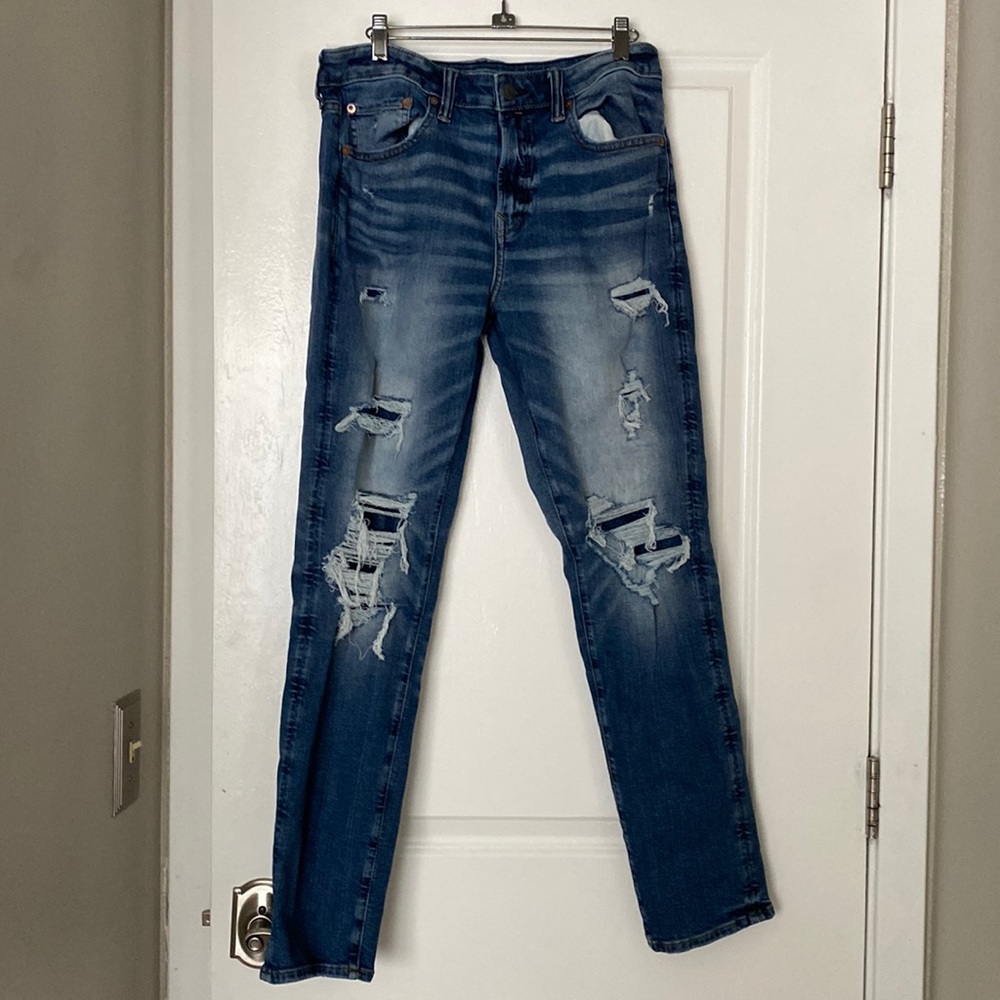Blue American Eagle Men’s Ripped Skinny Jeans Size 31x32 Barely Worn - Picture 3 of 10